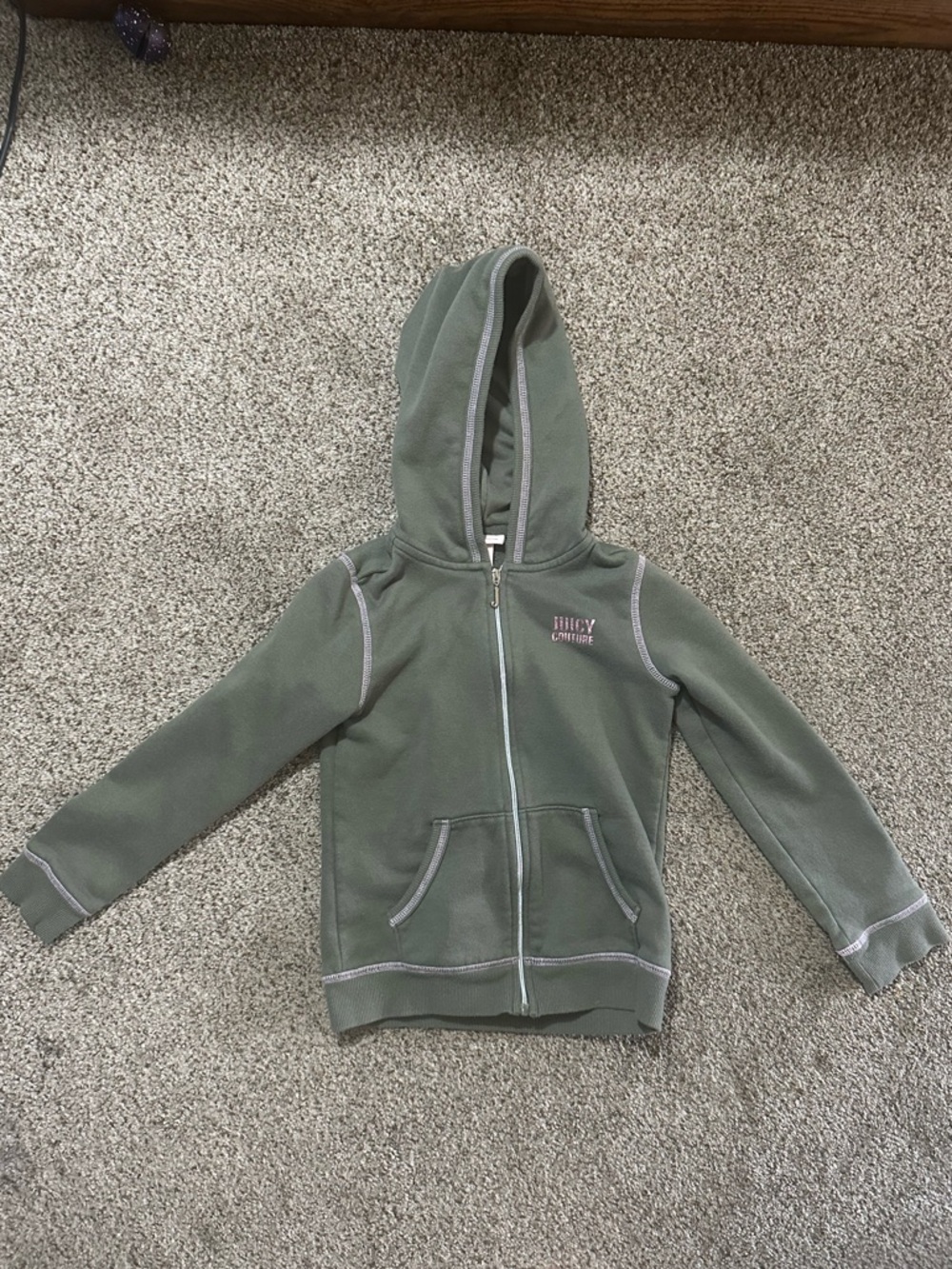 Juicy Couture Olive Green Hooded Zip Fleece for Kids